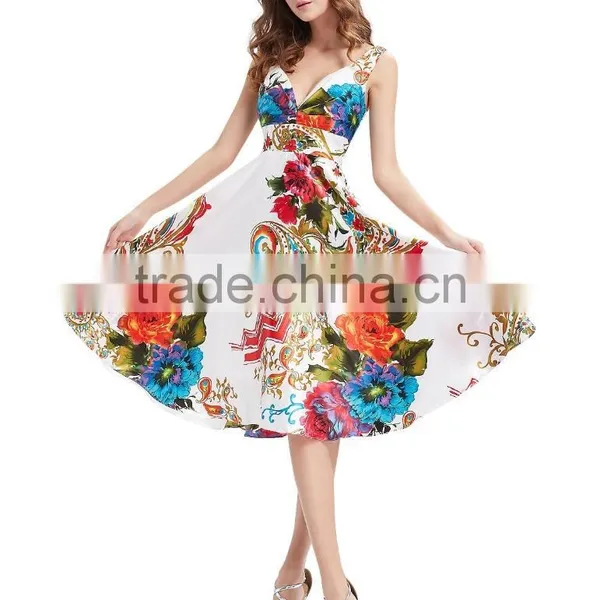 Wholesale Lady Fashion Sleeveless Floral Printed Halter Dresses Womens Backless Designs Satin Midi Dress photo-3