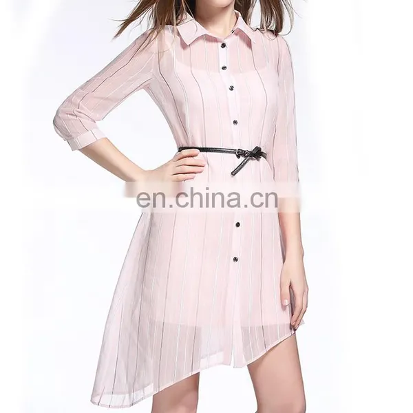 Elegant Women Long Sleeve Stripe Pattern Long Chiffon Loose Tops photo-3