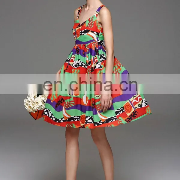 Ladies High Quality Linen v Neck Dress Designs Wide Strap Dress photo-4