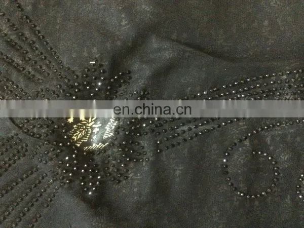 Black Colour Lycra (Stretchable) With Printed Satin & Net / Latest Fashionable Diamond Stone Work Stylish Burkha (dubai Abaya) photo-5