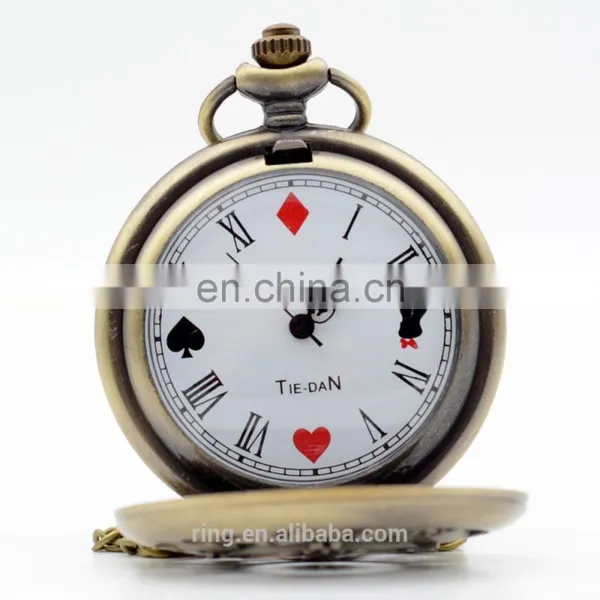 Alice in Wonderland Roman Numerals and Poker Rabbit Dial Quartz Pocket Watch Game of Thrones photo-4
