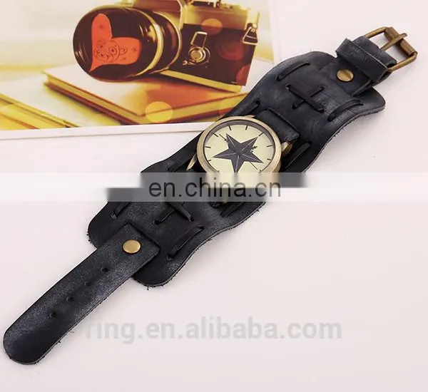 Men Vintage Trend Hand Watch Waterproof Back Leather Wide Strap Wrist Watch photo-6