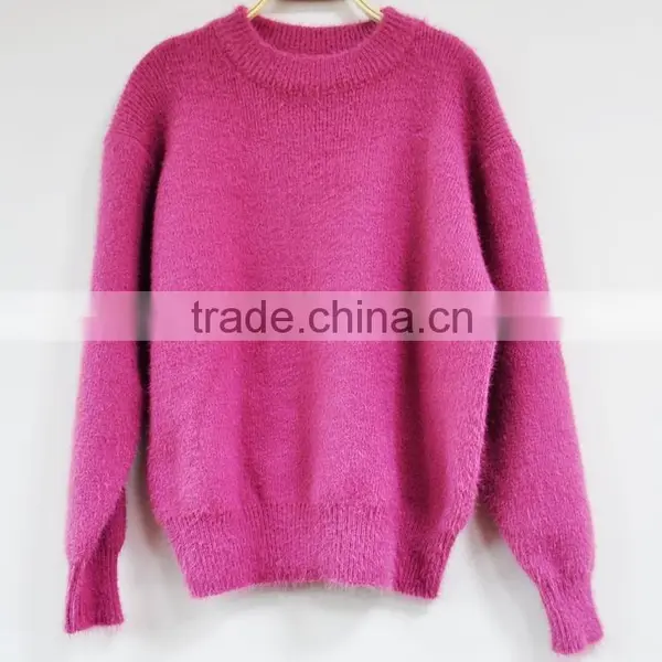 Pink Roll Neck Knitted Mink Hair Sweater for Girls photo-3