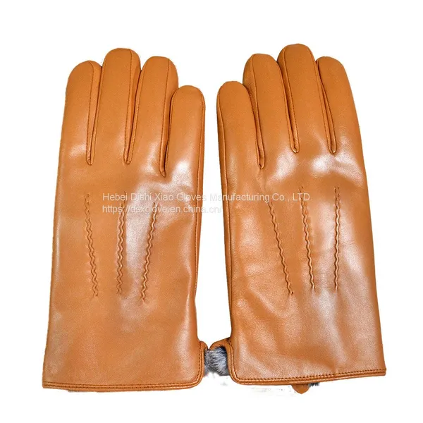 High Quality Sheepskin Leather Gloves With Rabbit Fur Lining Custom Men Black Gloves Winter Warm photo-4