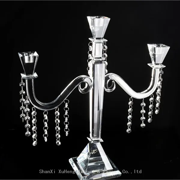 Factory Customized Candle Holder 3 Arms Crystal Candelabra For Wedding Centerpieces photo-3