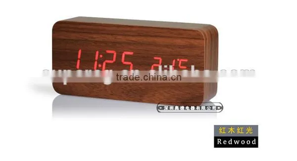 New Fashion Table Clocks Control Sensing Alarm Temp Dual Display Electronic LED Clock Vintage Wooden Digital Alarm Clock photo-2