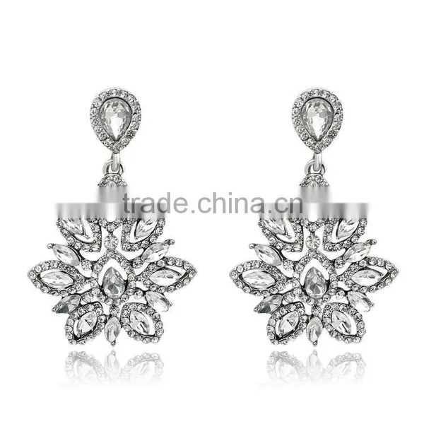 New Charm Fashion Crystal Rhinestone Water Drop Leaf Flower Dangle Drop Earrings photo-4