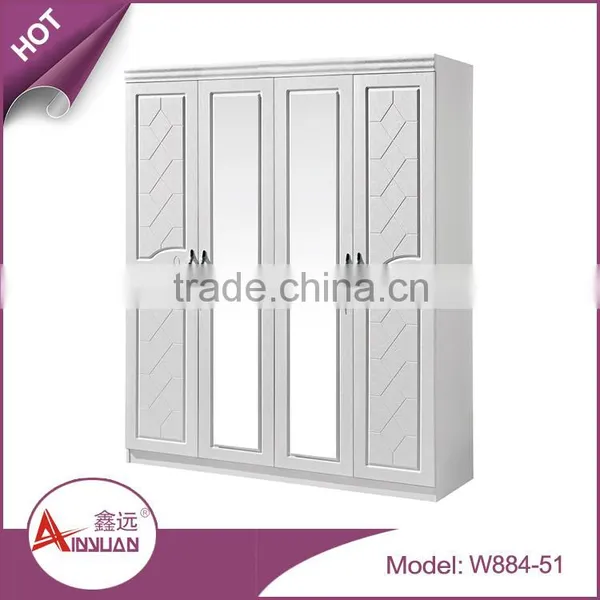 Bedroom Furniture Mirrored Almirah 4 Doors Modern Wooden Easy Assembled Wardrobe