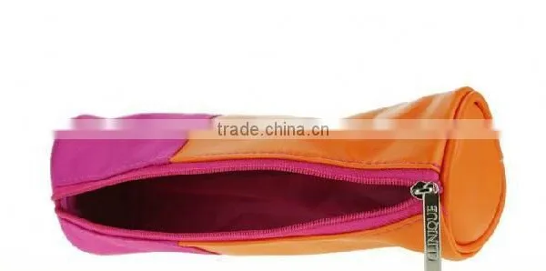 Faux Leather With Canvas Design Cosmetic Bag photo-3