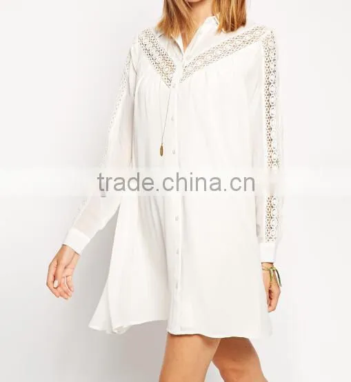 Women Long-sleeve Long Casual Shirt Blouse Dress Tops White Loose Cstom T-shirt With Lace 2015 photo-2
