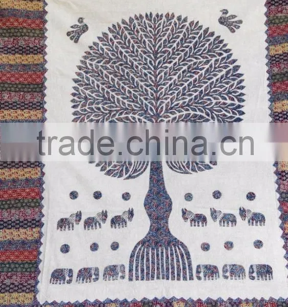 Beautiful Jaipuri Hand Block Printed Hand Embroidered Bed Cover With Kantha Work photo-2