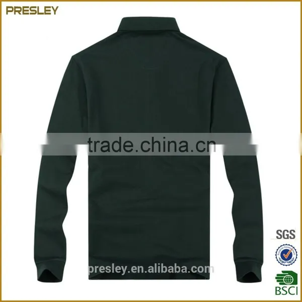 High Quality Green Long Sleeve Men Polo T-shirt With Stand Collar photo-3