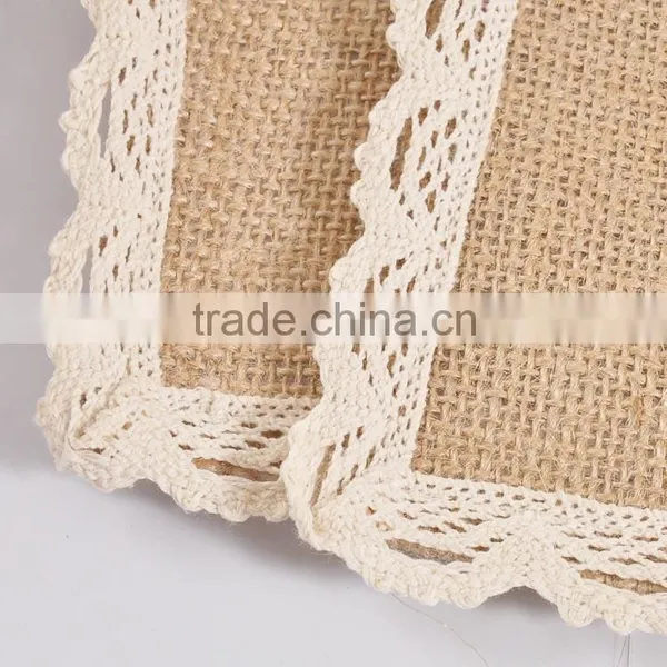 Square Crochet Coasters With Lace Trims,hot Burlap Fabric Crochet Doilies photo-3