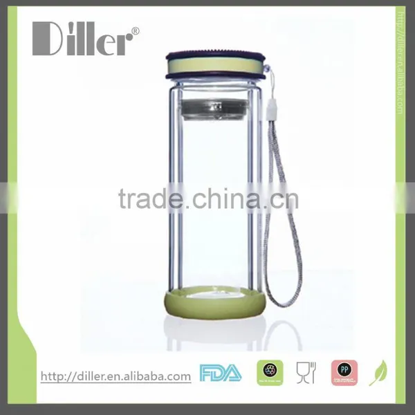 Double Wall Borosilicate Glass Water Bottle PP Material With Strainer photo-2