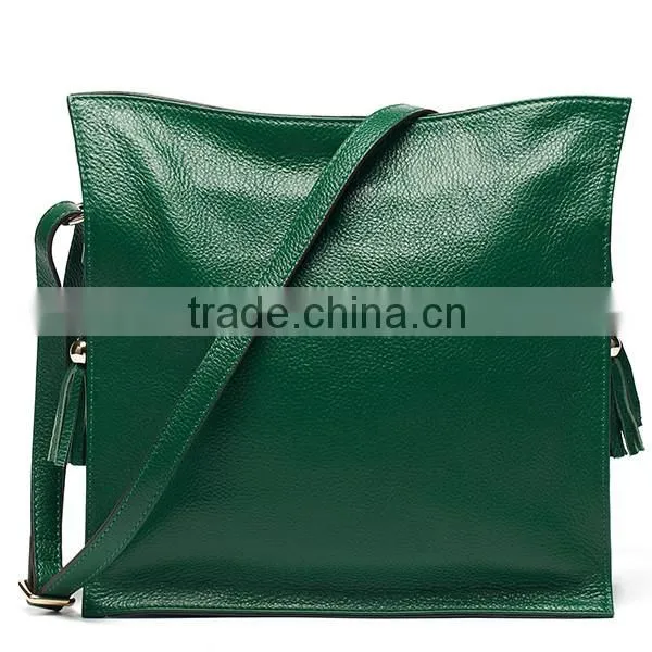 Eco Friendly Green Color Messenger Leather Fringe Bag From China
