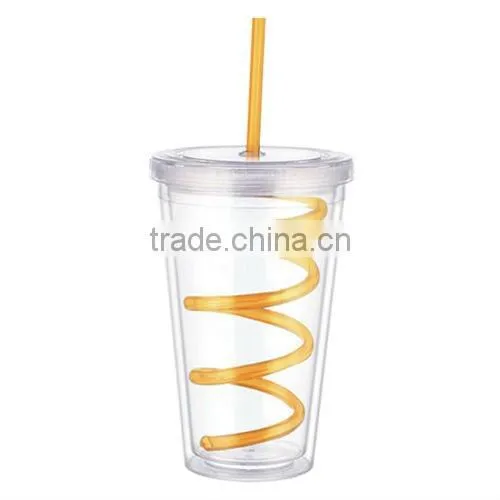 450ml Plastic Juice Cup With Colorful Lid and Straw photo-3