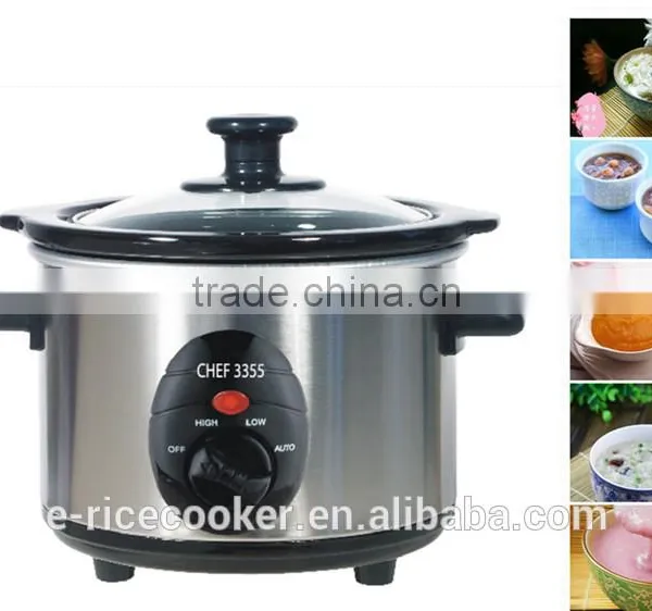 Mini Stainless Steel Outer Body Electric Slow Cooker Ceramic Inner Pot photo-2