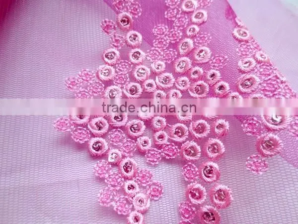 2015 Fushia French Lace With Sequins for Lady Cotton French Net Lace photo-2