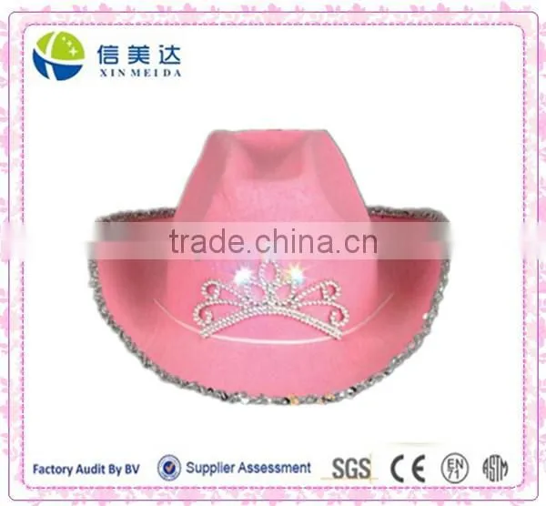 Child Pink Plush Blinking Tiara Cowboy Hat