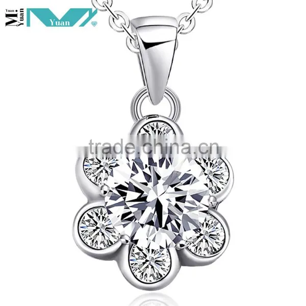Sterling Silver Cubic Zircon Flower Pendant Necklace