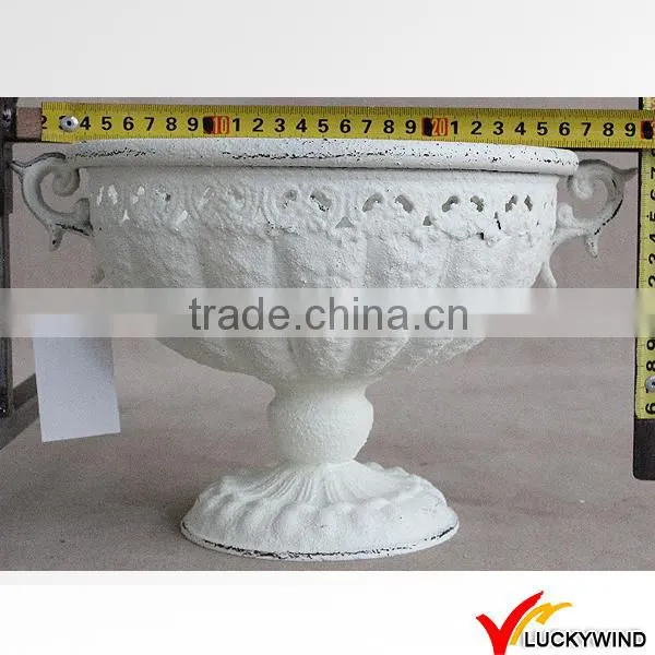 French Distressed White Finish Metal Urn Pot Planter photo-2