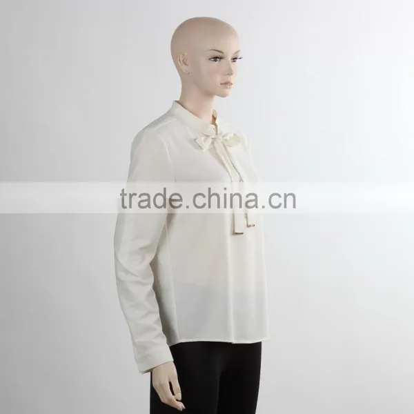 Ladies Office Shirt Design Uniform Shirt With White Bow Qhirt Long Sleeve Business Suit Woman Shirt photo-3