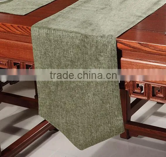 Polyester Jacquard Luxury Table Runner, Replica Linen Ramie Banquet Table Runner Event Table Runner Dark Green