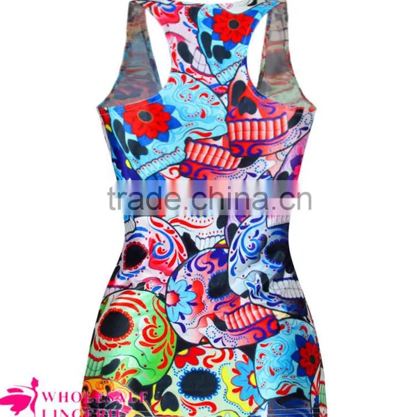 Floral Skull Printed Summer Tank Top Sexy Ladies Tank Top BX017 photo-2