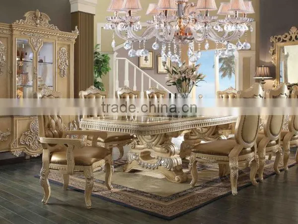 Ivory White Antique European Style Royal Hand Carved 8 Persons Long Dining Table With Matching Side Chair(MOQ=1 SET) photo-3