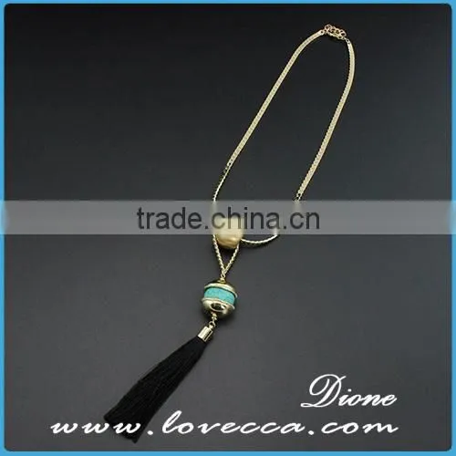 Natural Semi Precious Gemstone Necklace,tassel Necklace With Turquois Bead photo-3