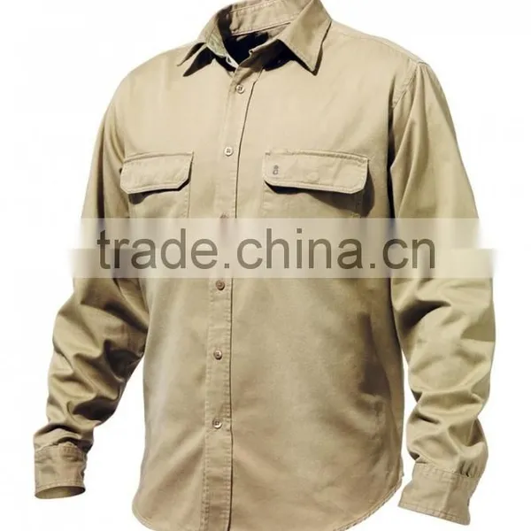 Chest Pockets Casual/ Work Shirts Cotton Drill Long Sleeve Shirs for Men photo-2