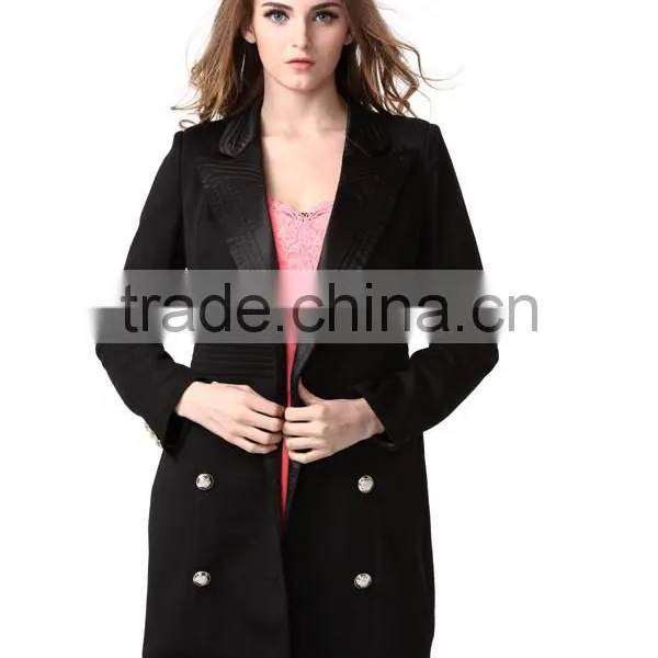 2015 New Arrival Women Black Wool Coat With Front Buttons photo-3