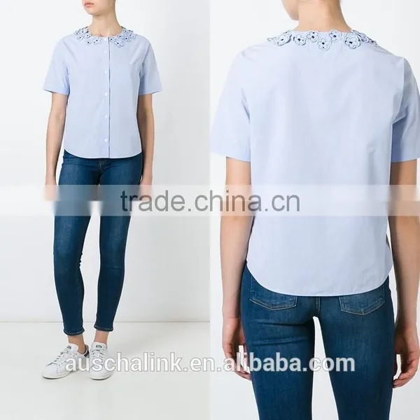 100% Cotton Girls Flower Embroidery Shirt OEM Service photo-6