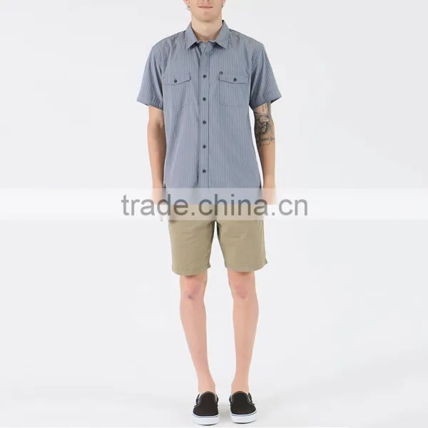 New Stylish Dress Shirt With Square Collar Plain Grey Mens Short Sleeve Silk Shirts photo-2
