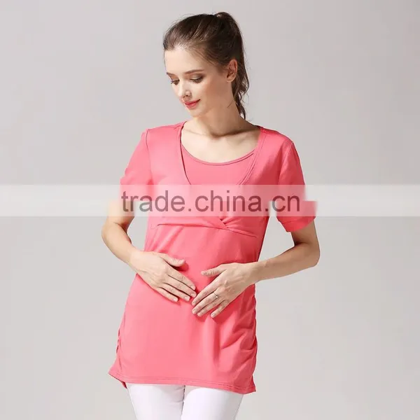 Wild Short Sleeve Maternity Clothes Solid Breastfeeding Clothing Athleisure Nursing T-shirts photo-5