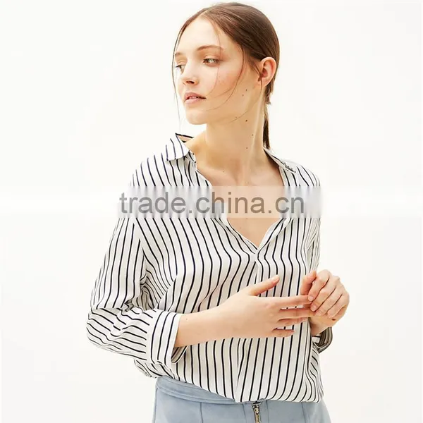 2017 OEM Spring v Neck Cutting Latest Custom Shirt Women Designs photo-4