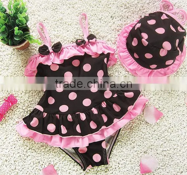 Baby Girls Summer Child Swimwear 2pcs Polka Dots Halter Seaside Swimsuit/Little Girls Swimsuits photo-3