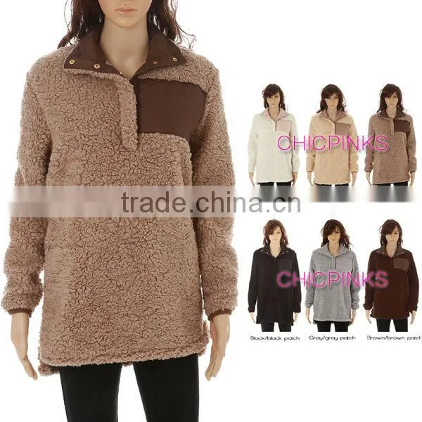 Wholesale Monogram Women Knitted Fleece Sherpa Pullover photo-4