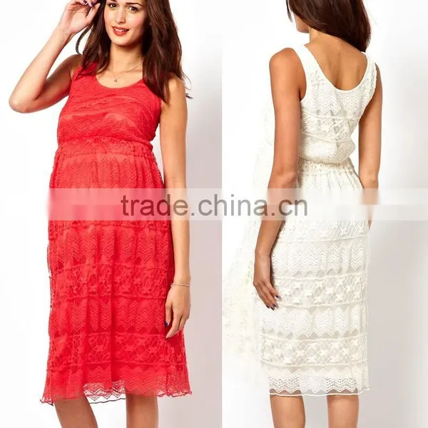 Hot Sale Maternity Tank Midi Dress in Lace,woman Maternity Wear,wholesale Lace Maternity Clothes Cheap