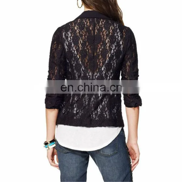 Black Stretch Lace Tuxedo Jacket - Chinese Clothing Factory ( YC30008 ) photo-3