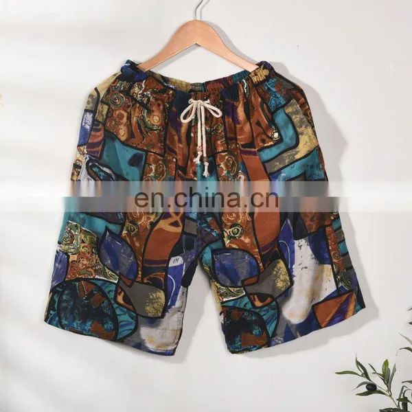 Summer Cotton and Linen Printed Pants Casual Sports Loose Large Size Quick-drying Shorts Thin Men's Beach Pants photo-6