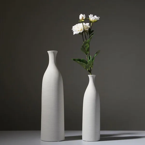 Grace Elegant Large White Hand Made Simple Ceramic Vase For Coffee Shop Living Room photo-2