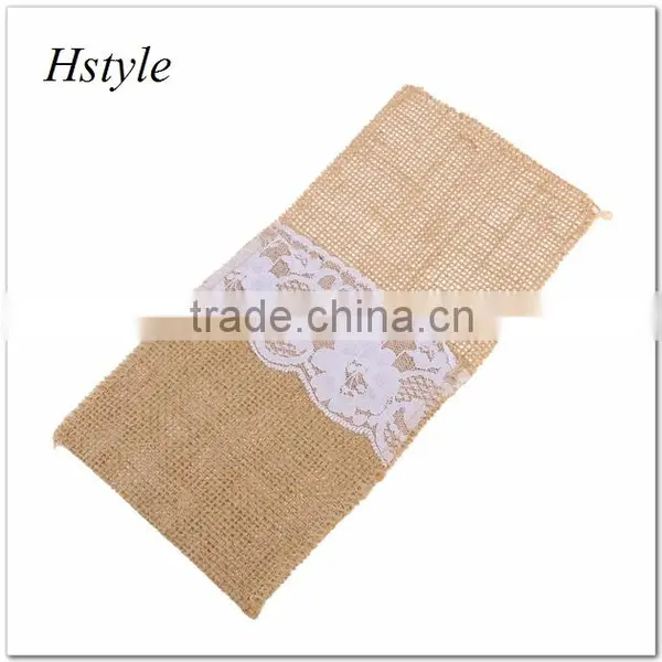 Lace Bowknot Tableware Holder Burlap Knife and Fork Bag for Wedding Decoration SPT128 photo-6