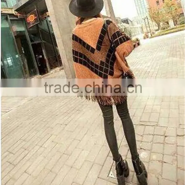 Women Batwing Sleeve Tassels Cape Tops Knitting Sweater Coat Outwear Poncho photo-4