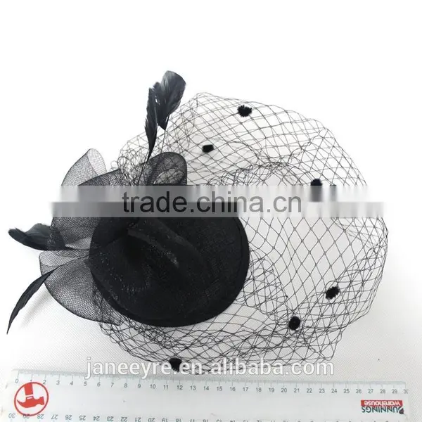 New Arrival Design Black Sinamay Base Fascinator Hat With Veil photo-6