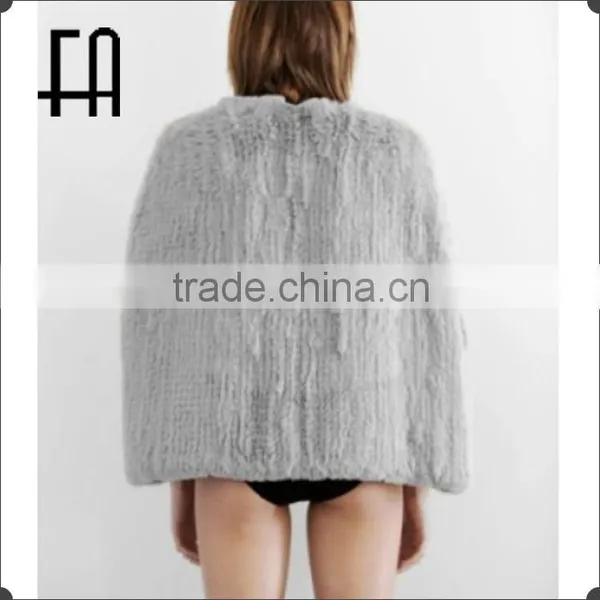 Factory Direct Wholesale Price Open Front Rabbit Knitted Fur Cape photo-2