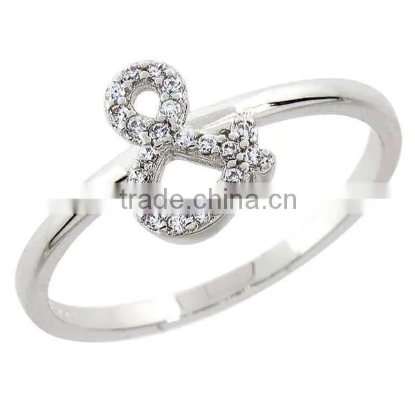 925 Silver Rhodium Plated Cubic Zirconia Pave Ampersand Infinity Ring photo-2