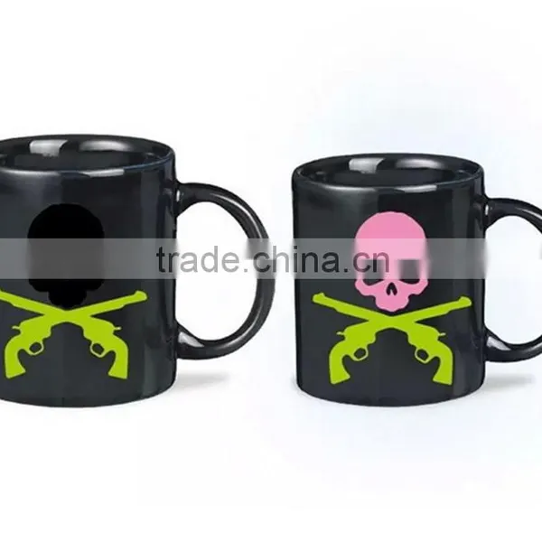 High Quality Low Price Balck CrossBones Magic Photo Color Changing Mug