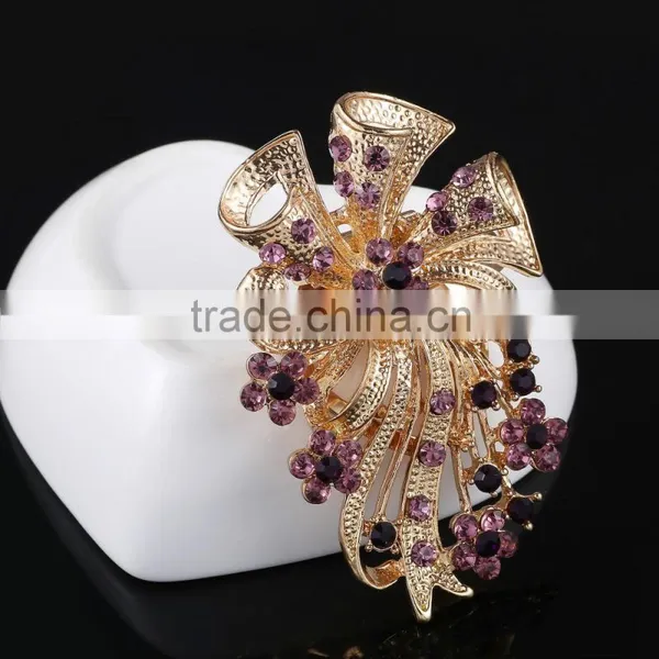 Bouquet Purple Rhinestone Brooch For Bag,Alloy Metal Rhinestone Scraf Buckle For Garment Embellishment photo-2