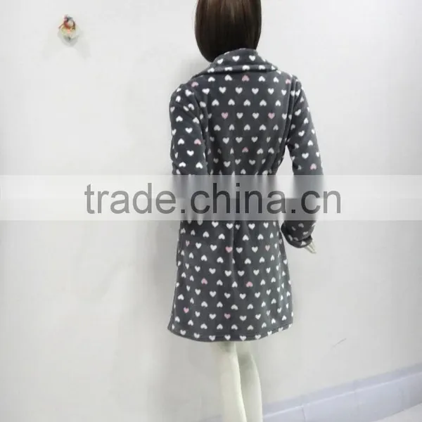 Lovely Bind Lapel Loveing Heart Gray Robe With Two Big Pockets Woman photo-5